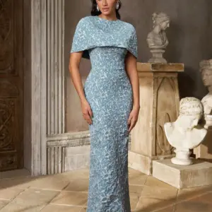 Women's Jacquard Two-Piece Mermaid Evening Gown Set with Bolero