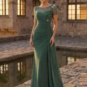 Women's Pearl Beaded Mermaid Maxi Evening Gown