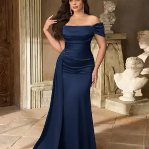 Plus Size Women's Cold Shoulder Satin A-Line Maxi Bridesmaid Dress