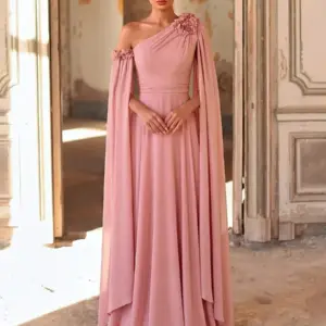 Women's Asymmetrical Chiffon A-Line Maxi Cape Sleeve Evening Dress