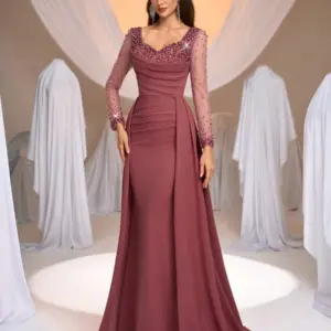 Women's Sweetheart Neck Mermaid Maxi Evening Gown with Floral Appliqué