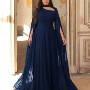 Plus Size Women's High Neck Chiffon A-Line Maxi Evening Dress