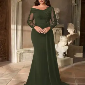 Plus Size Women's Cold Shoulder Appliqué Mermaid Maxi Evening Gown