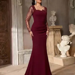 Women's Sequin Embroidered Mermaid Maxi Evening Gown