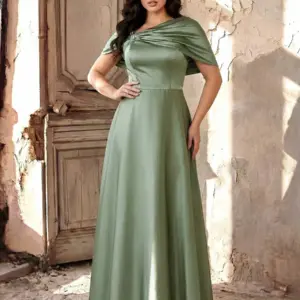 Plus Size Women's Asymmetrical Satin A-Line Maxi Bridesmaid Dress