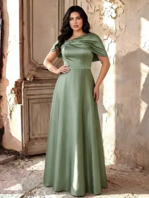 Plus Size Women's Asymmetrical Satin A-Line Maxi Bridesmaid Dress