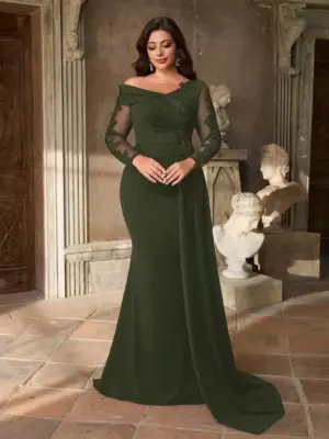 Plus Size Women's Cold Shoulder Appliqué Mermaid Maxi Evening Gown