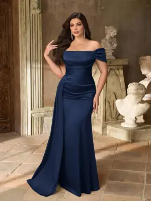 Plus Size Women's Cold Shoulder Satin A-Line Maxi Bridesmaid Dress