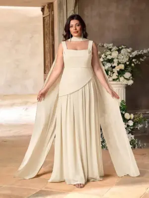 Plus Size Women's Halter Chiffon A-Line Maxi Evening Dress