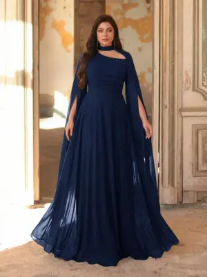 Plus Size Women's High Neck Chiffon A-Line Maxi Evening Dress