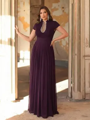 Plus Size Women's Rhinestone Mermaid Maxi Evening Gown with Train