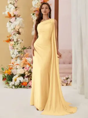 Women's Asymmetrical Chiffon A-Line Maxi Bridesmaid Dress
