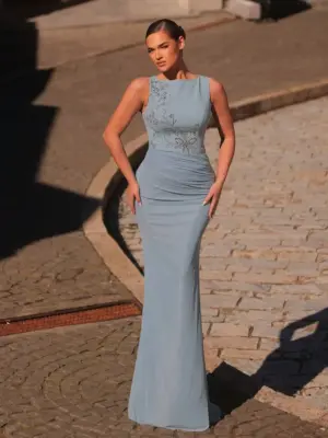 Women's Beaded Bodycon Maxi Evening Gown