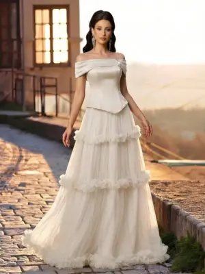 Women's Off-Shoulder Floral A-Line Satin Maxi Evening Gown