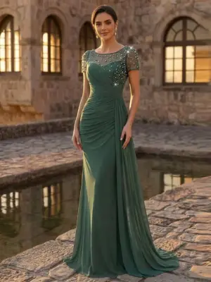 Women's Pearl Beaded Mermaid Maxi Evening Gown