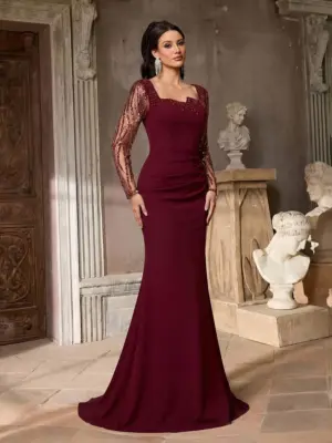 Women's Sequin Embroidered Mermaid Maxi Evening Gown