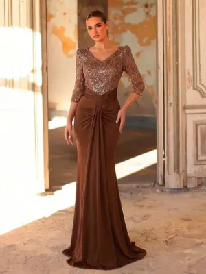 Women's Sequin Floral Mermaid Maxi Evening Dress